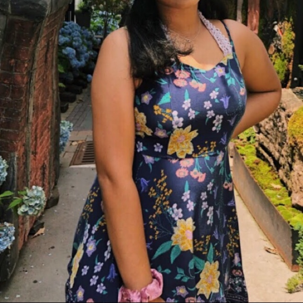 Blue Floral A-line Dress